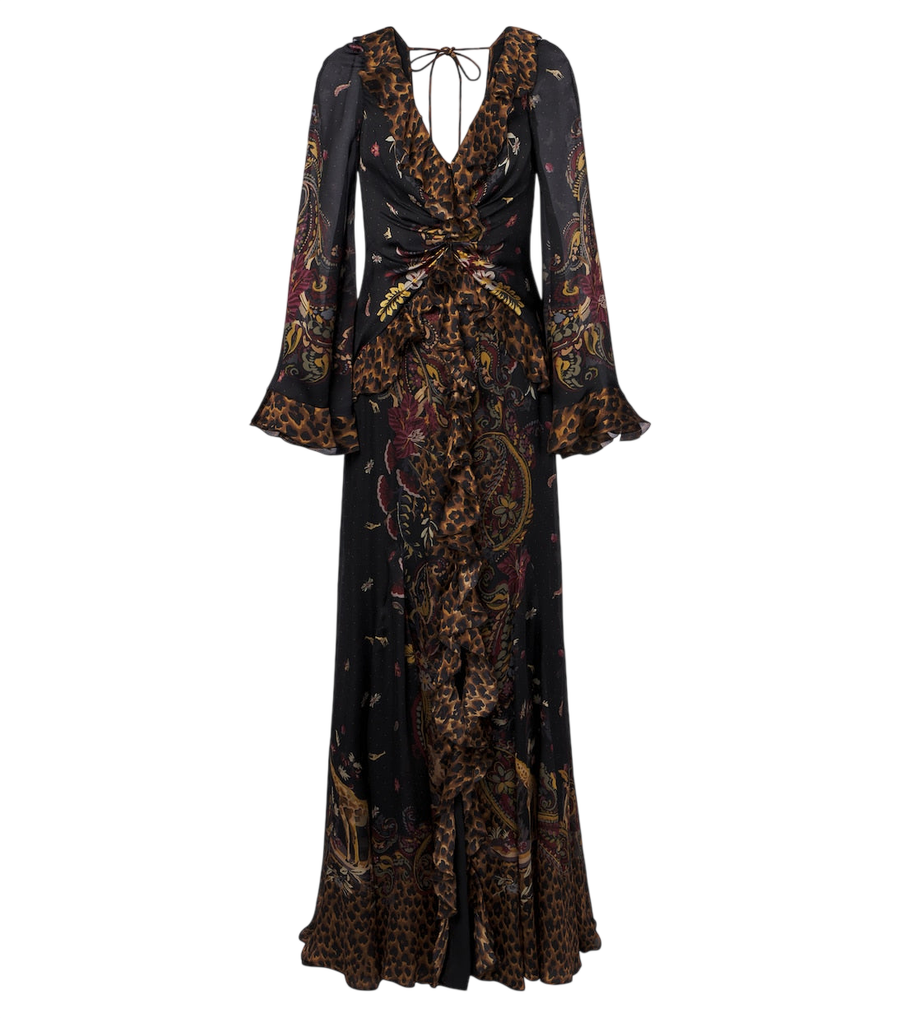 Etro Printed ruched silk maxi dress