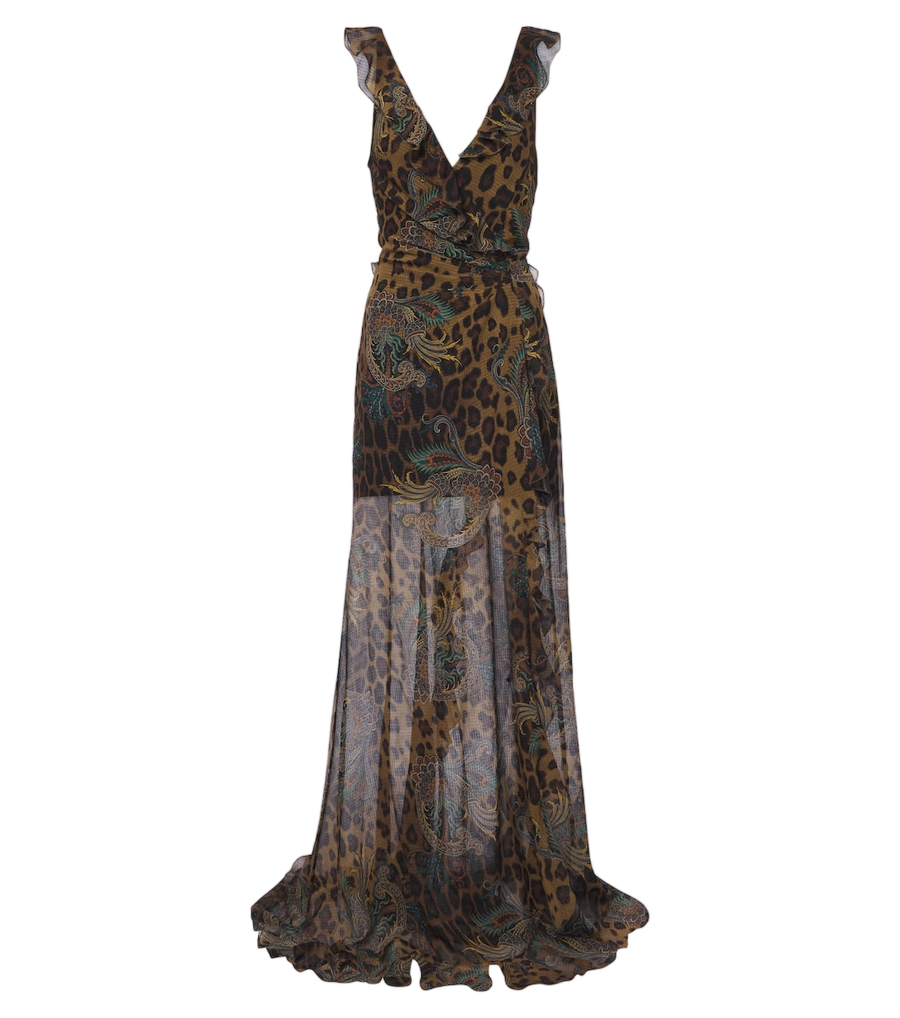 Etro Printed ruffled seersucker gown
