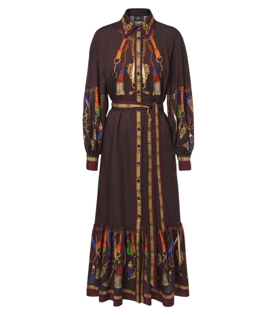 Vestido camiseiro Etro em sarja de lã e seda estampada