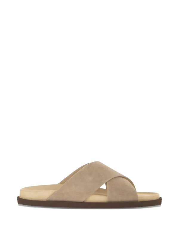 Brunello Cucinelli Crossover-Strap Suede Slides