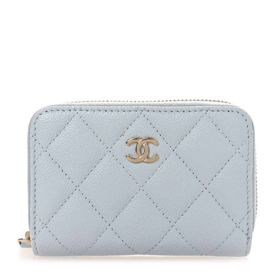 Chanel Caviar Quilted Zip Coin Purse Light Blue