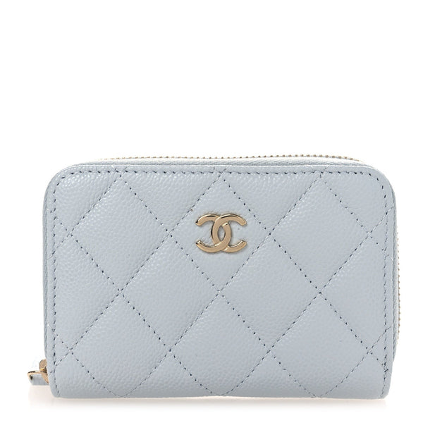 Chanel Caviar Quilted Zip Coin Purse Light Blue