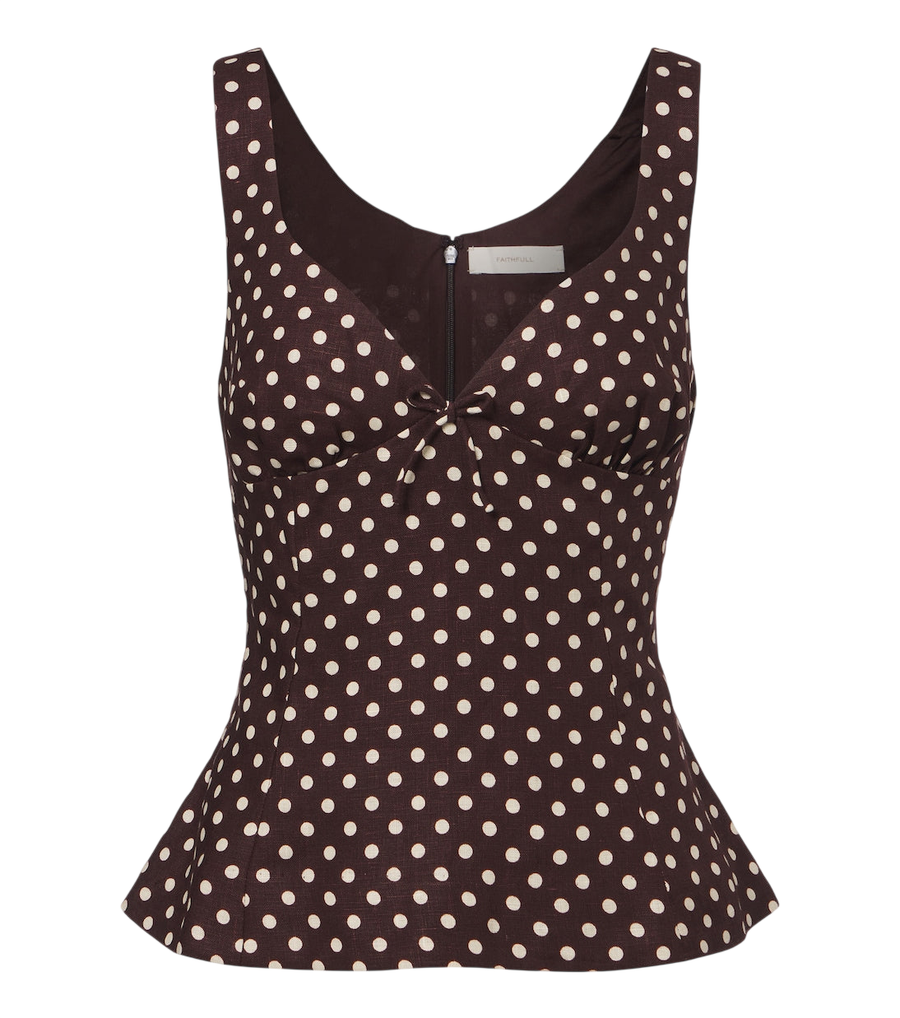 Faithfull Martuba polka-dot peplum linen top