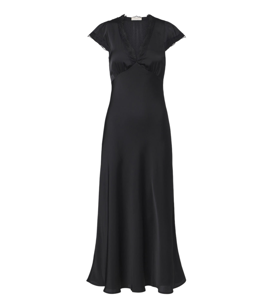 Faithfull Vestido midi Mina em cetim com acabamento em renda