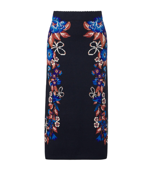 Saia midi de tricot jacquard Farm Rio Bow Garden