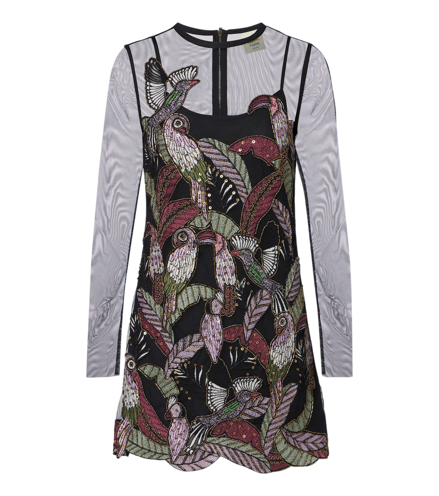 Farm Rio Embroidered sequined minidress