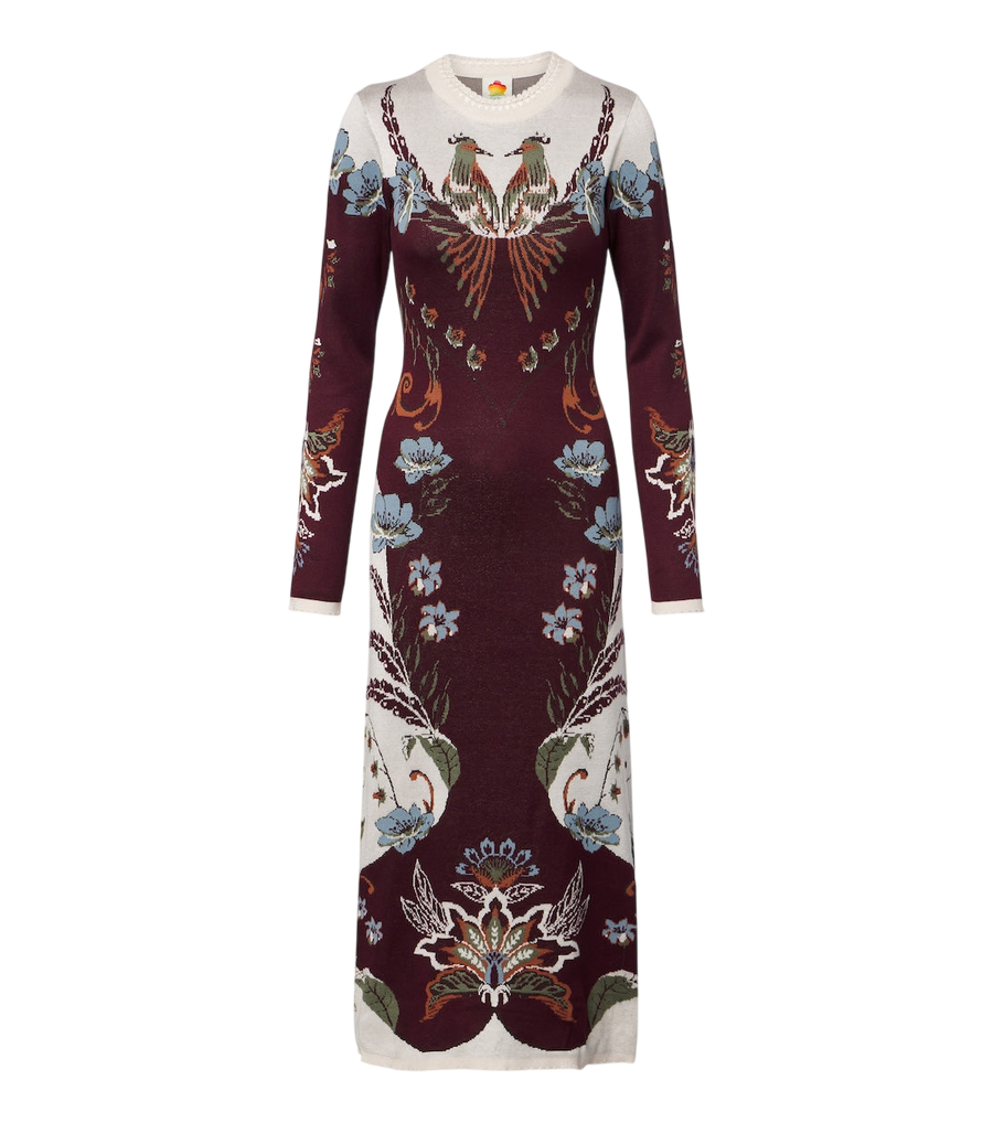 Farm Rio Millena floral jacquard sweater dress