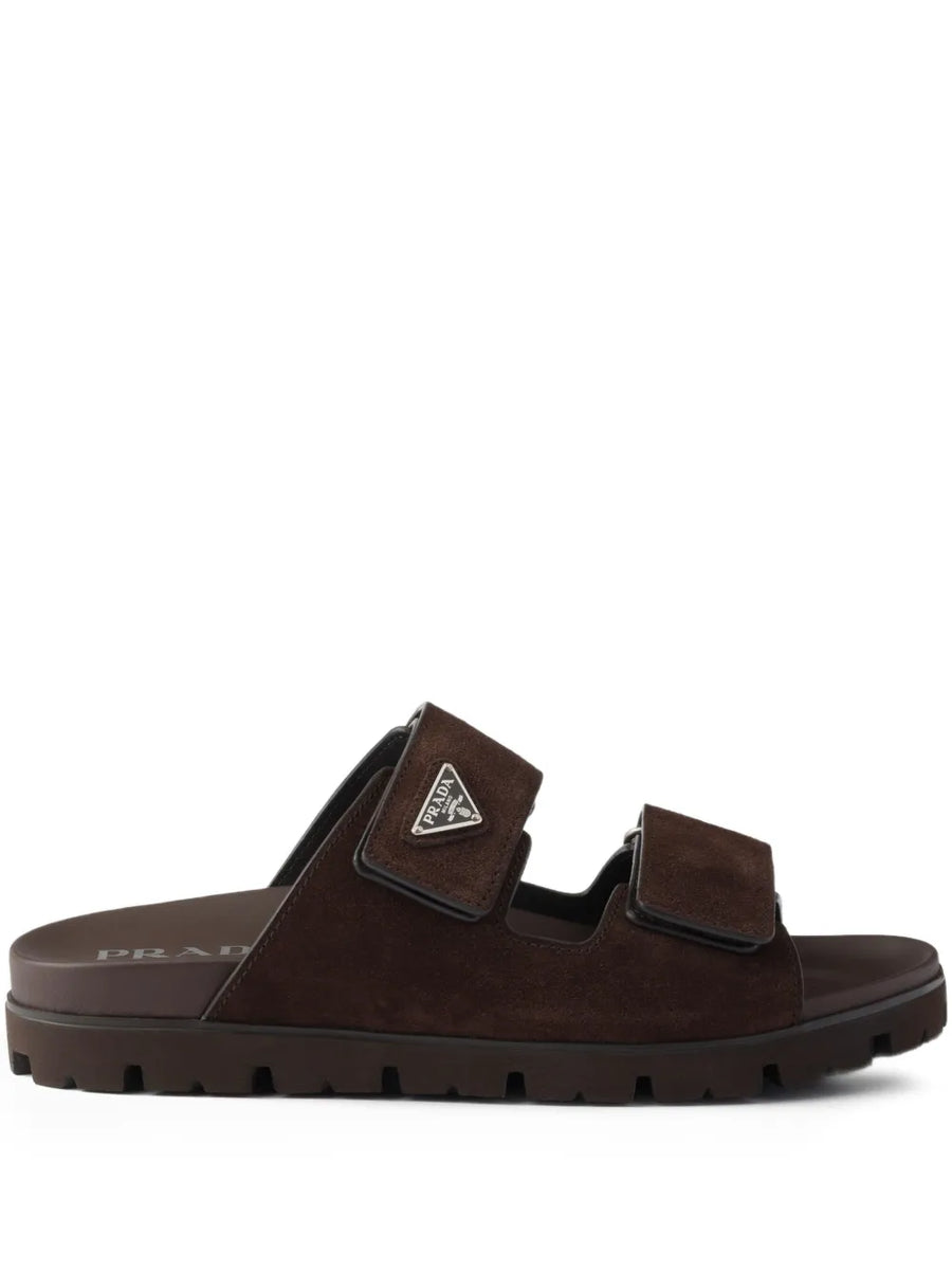 Prada triangle-logo suede sandals