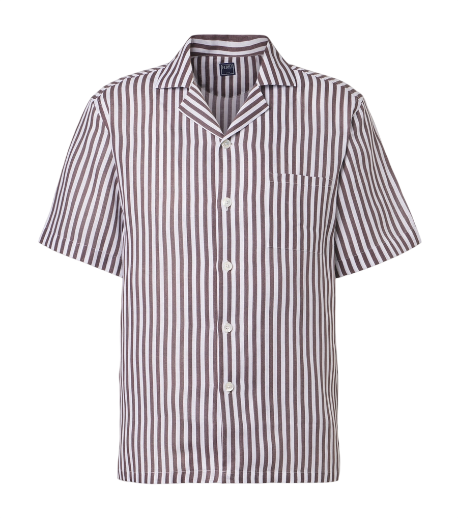 Fedeli Striped linen bowling shirt
