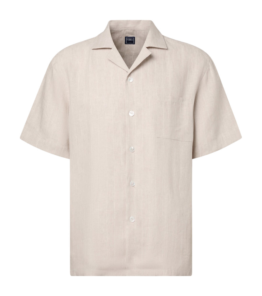 Fedeli Striped linen bowling shirt