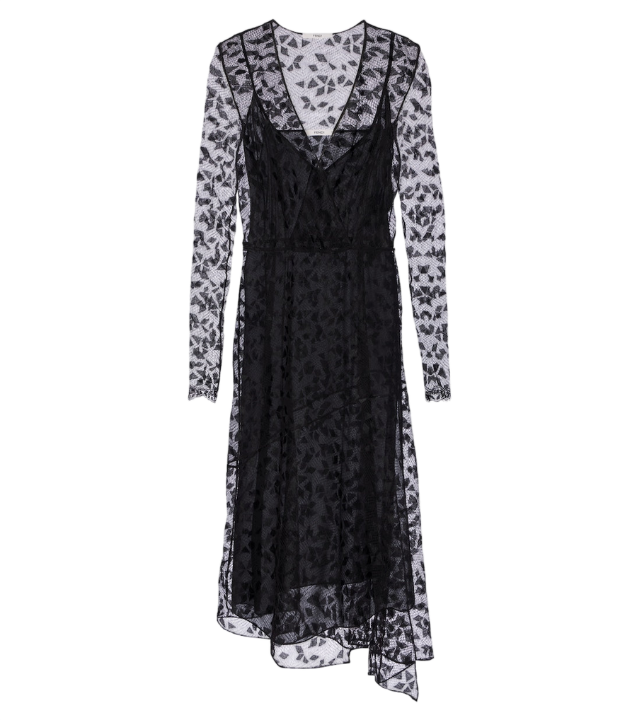 Vestido midi asimétrico de encaje Fendi