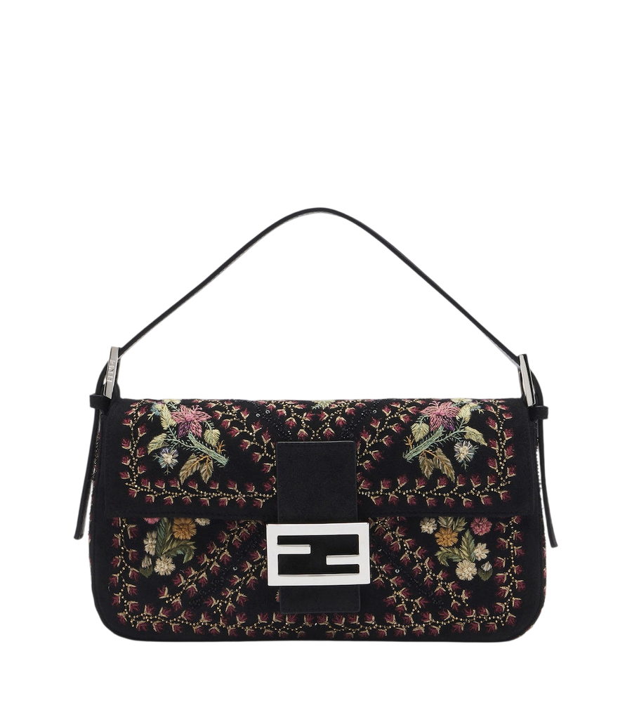 Fendi Baguette® 26424 floral suede shoulder bag