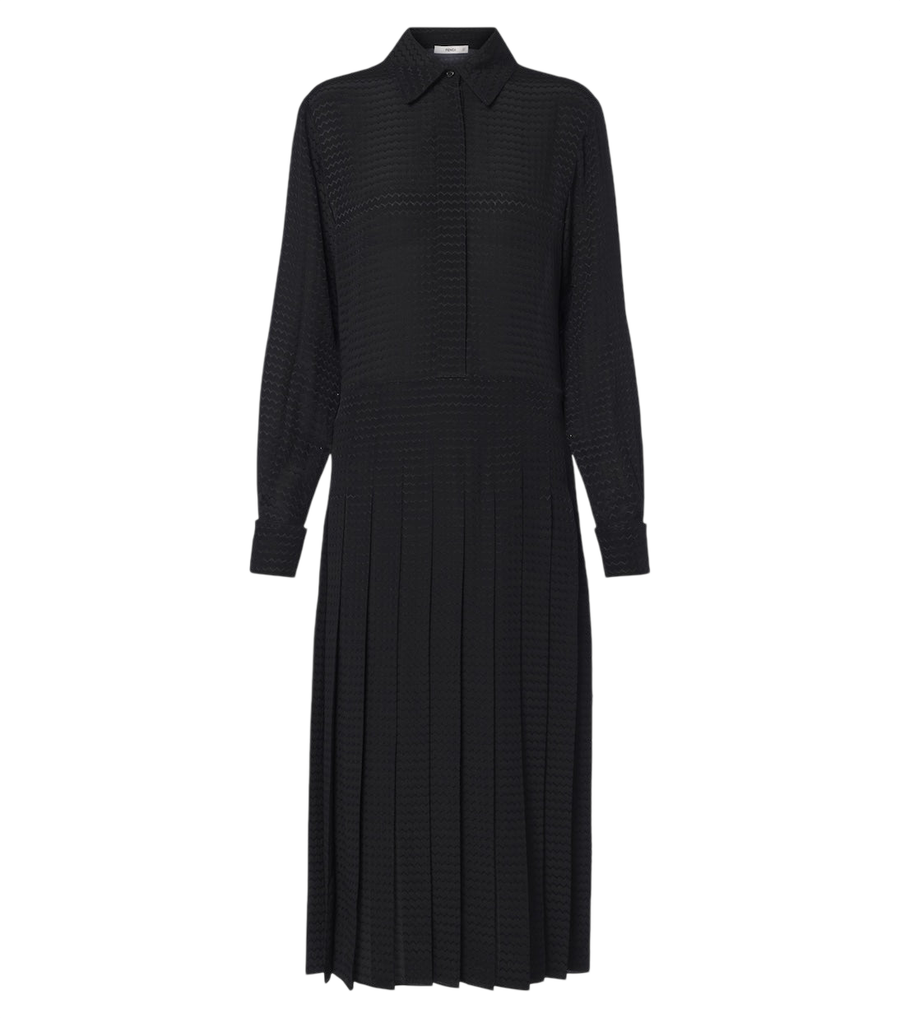Vestido midi de seda plisado en jacquard chevron de Fendi
