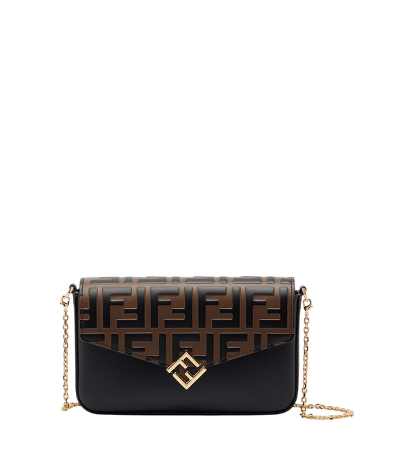 Fendi FF Portafoglio in pelle con diamanti e catena