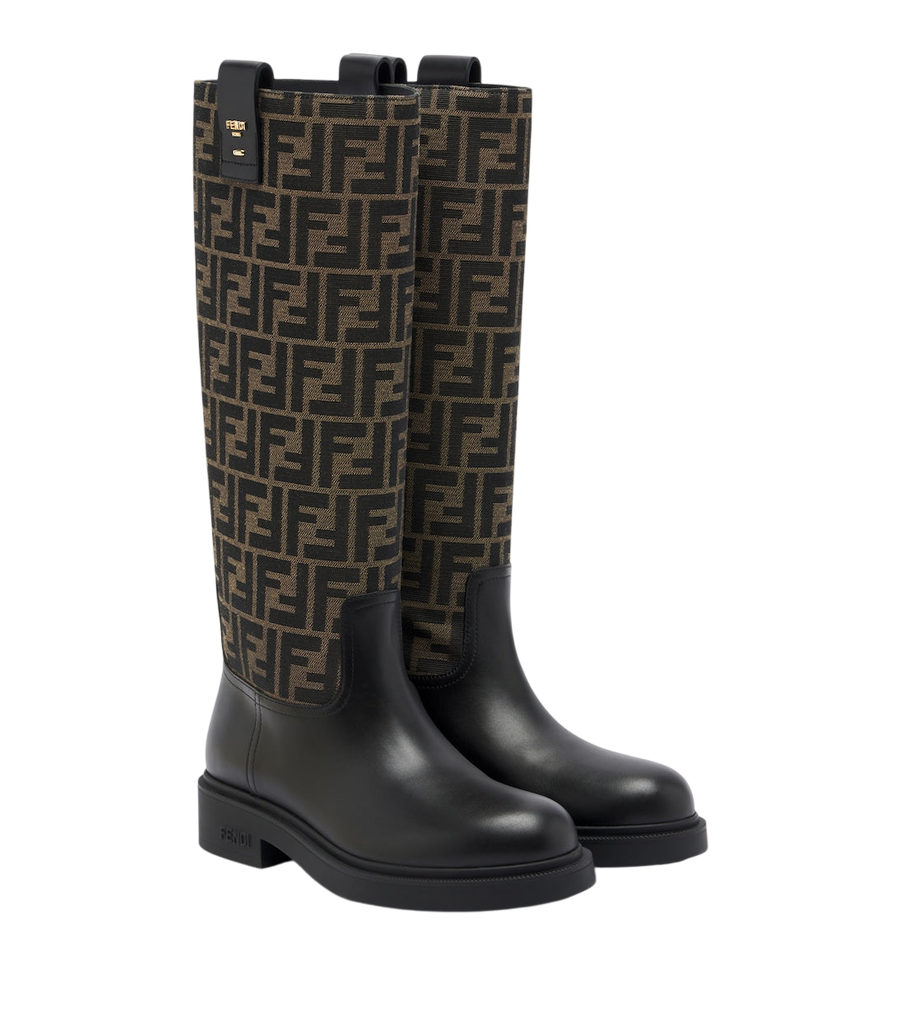 Fendi Filo canvas and leather knee-high boots
