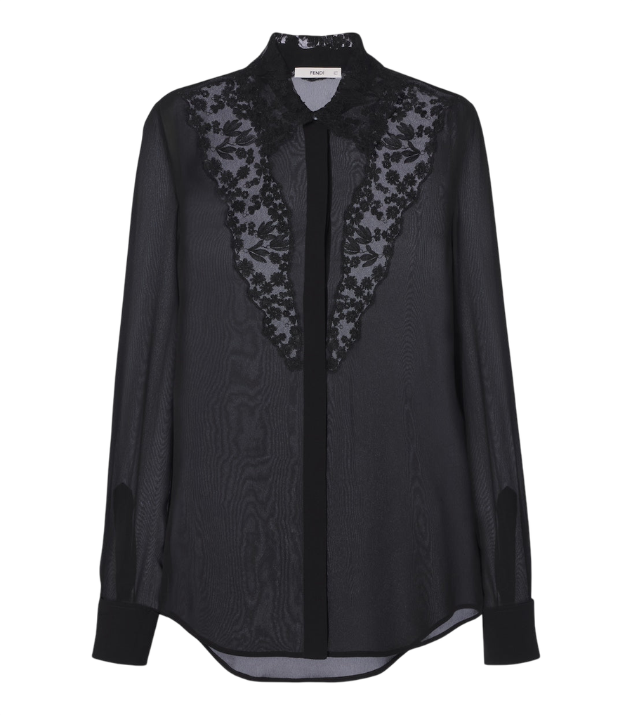 Chemise en georgette de soie à bordure en dentelle Fendi