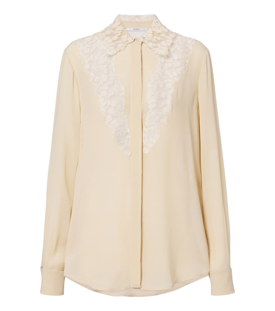 Fendi Lace-trimmed silk georgette shirt