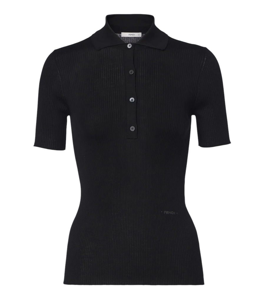 Fendi Ribbed-knit wool-blend polo shirt