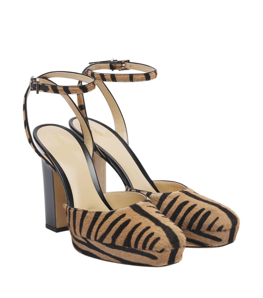 Fendi Sapatos de plataforma em pelo de vitelo com estampa de tigre