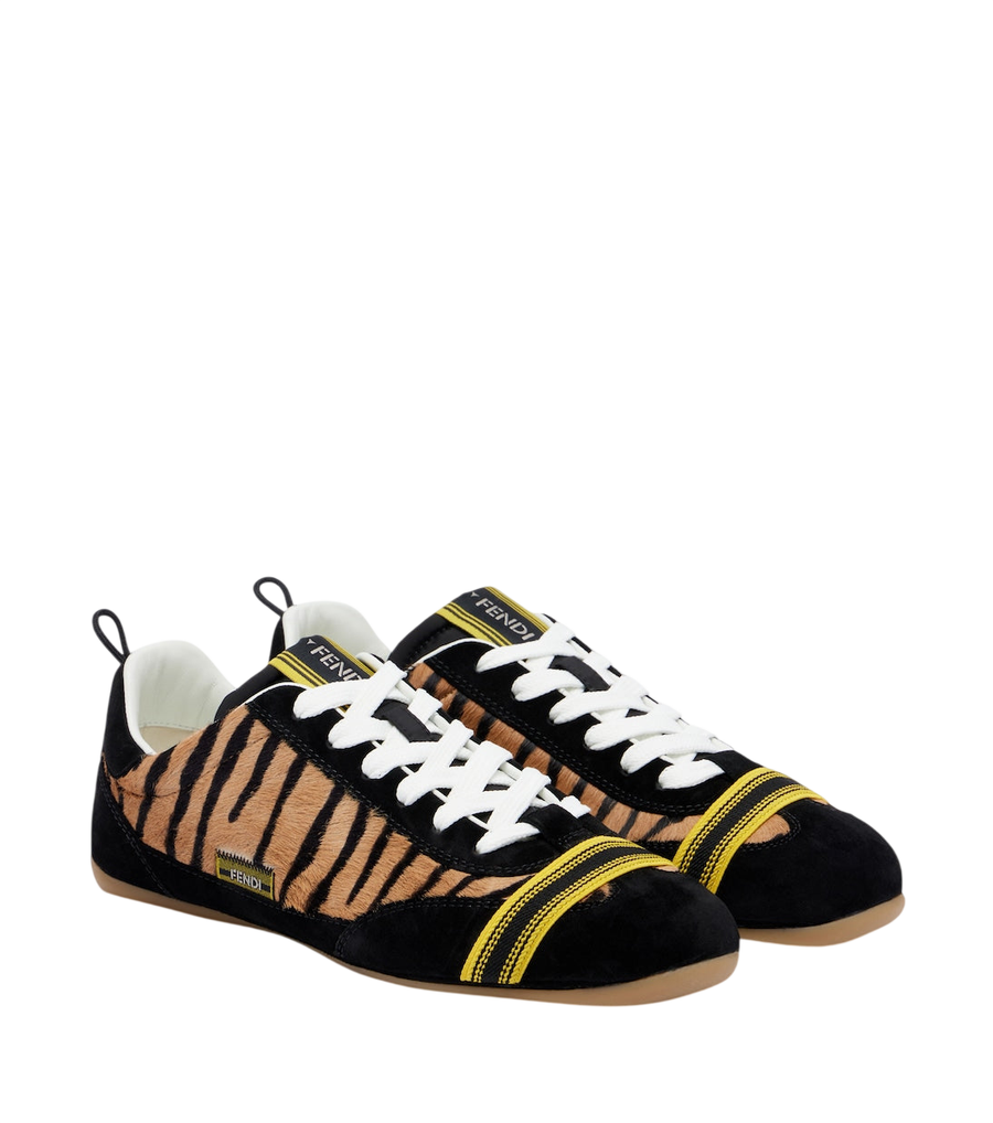 Fendi Wrap suede-trimmed calf hair sneakers