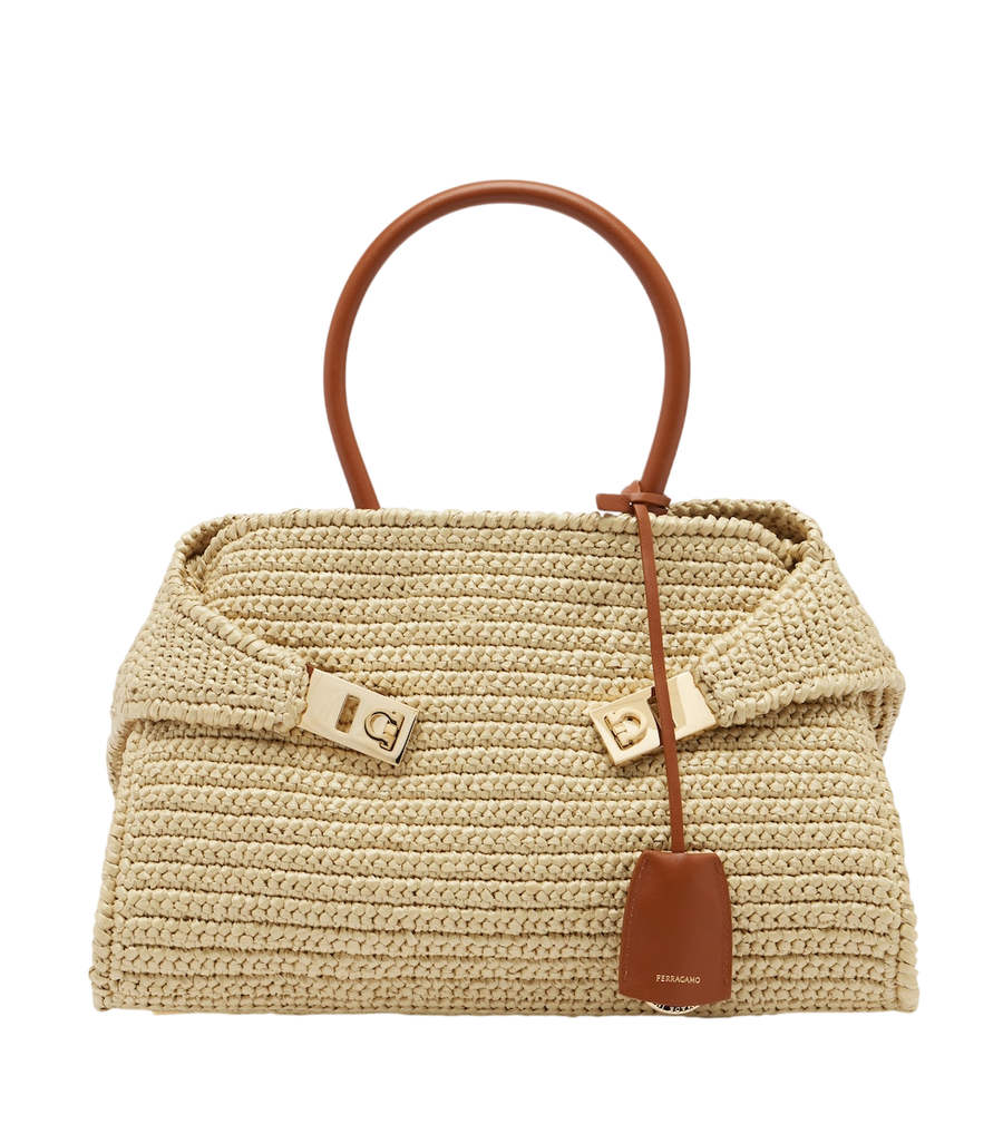 Ferragamo Hug Medium raffia shoulder bag