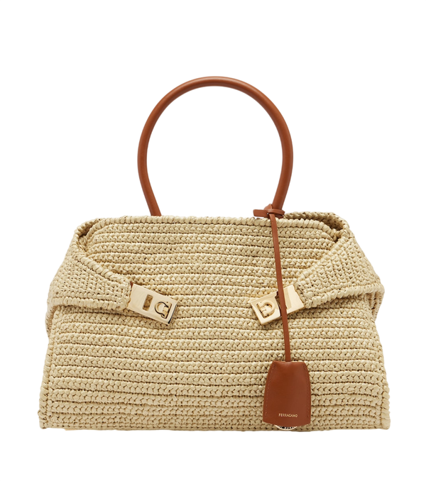 Ferragamo Hug Medium raffia shoulder bag