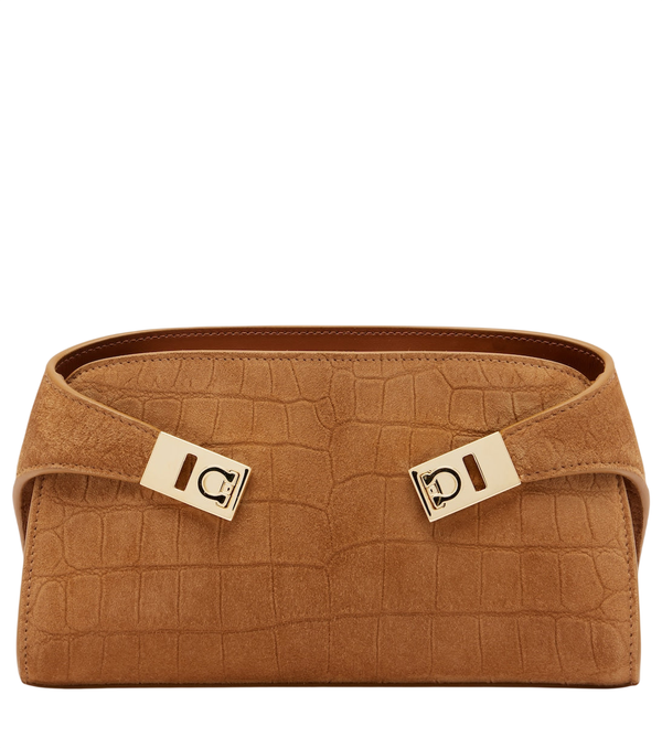 Bolso de mano Ferragamo Hug Mini de ante con efecto cocodrilo