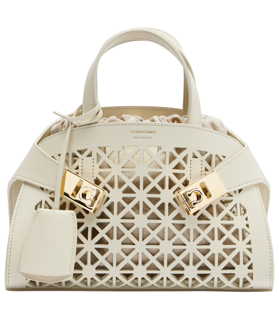 Ferragamo Hug Mini laser-cut leather top-handle bag