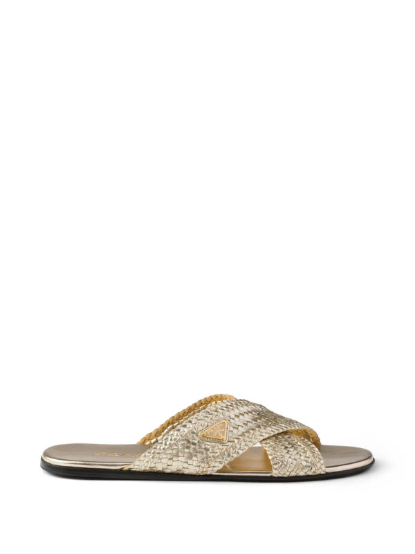 Prada leather crisscross slides