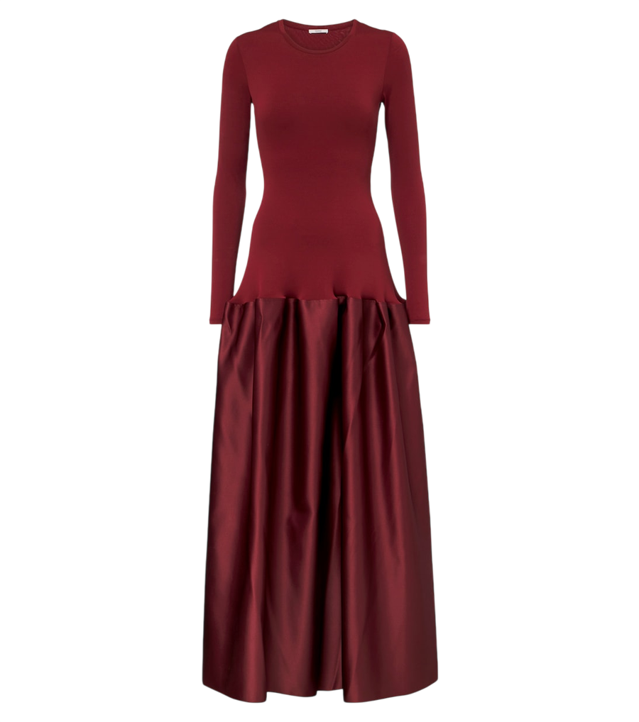Vestido largo Fforme Catrin de jersey y satén duquesa