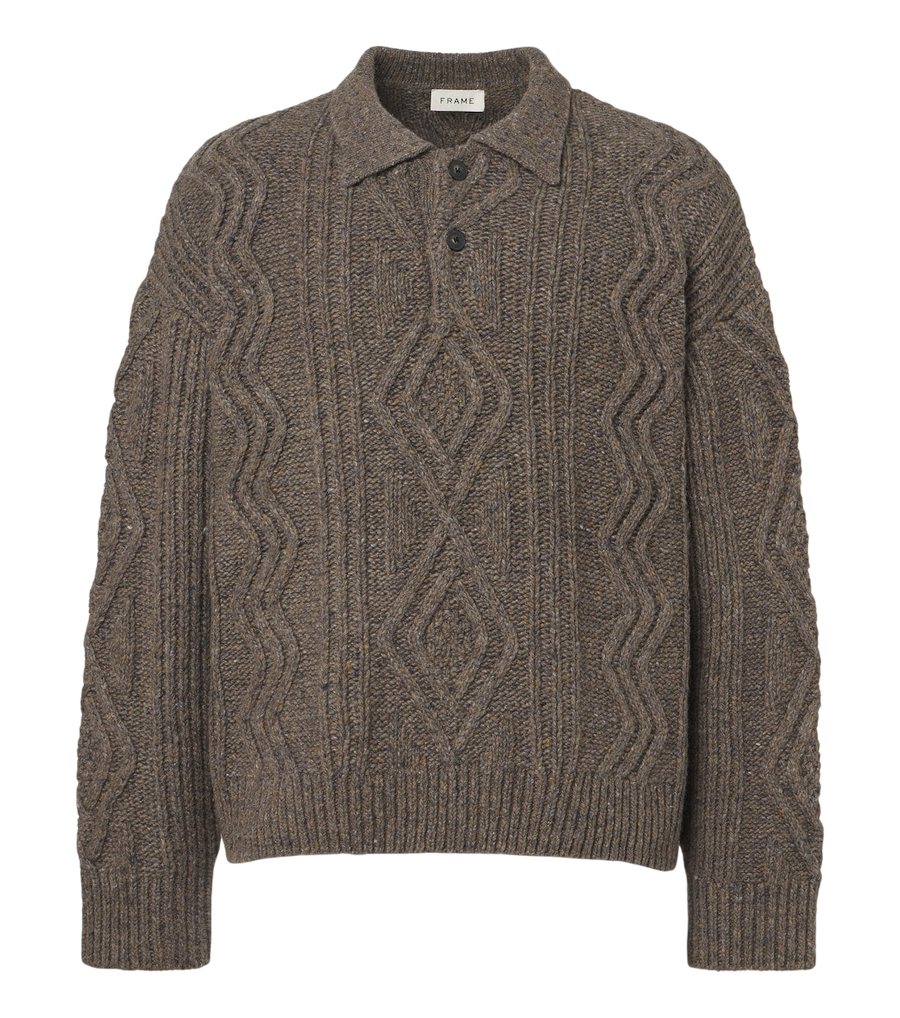Frame Cable-knit wool and alpaca-blend polo sweater