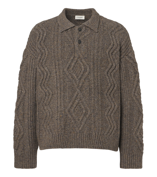 Frame Cable-knit wool and alpaca-blend polo sweater
