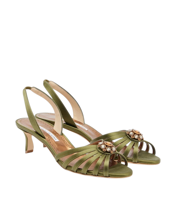 Manolo Blahnik Fulmasli embellished satin slingback sandals