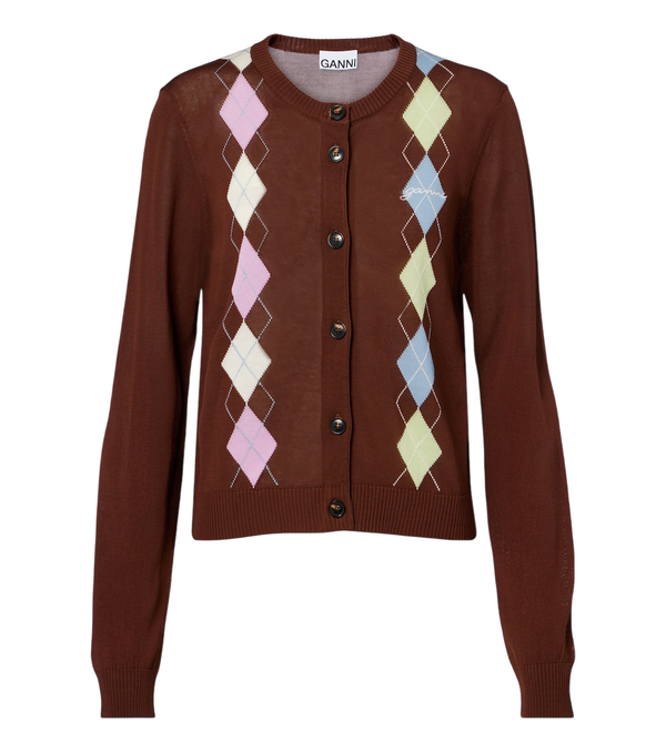 Ganni Argyle cotton cardigan
