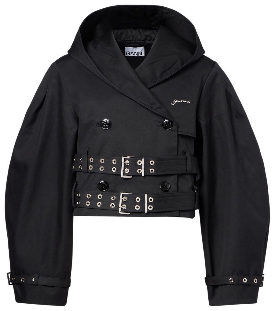 Ganni Belted cropped cotton jacket