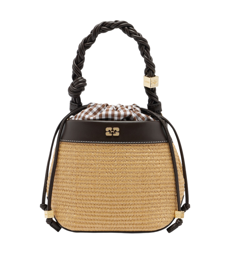 Bolso saco pequeño Ganni Bou con efecto rafia