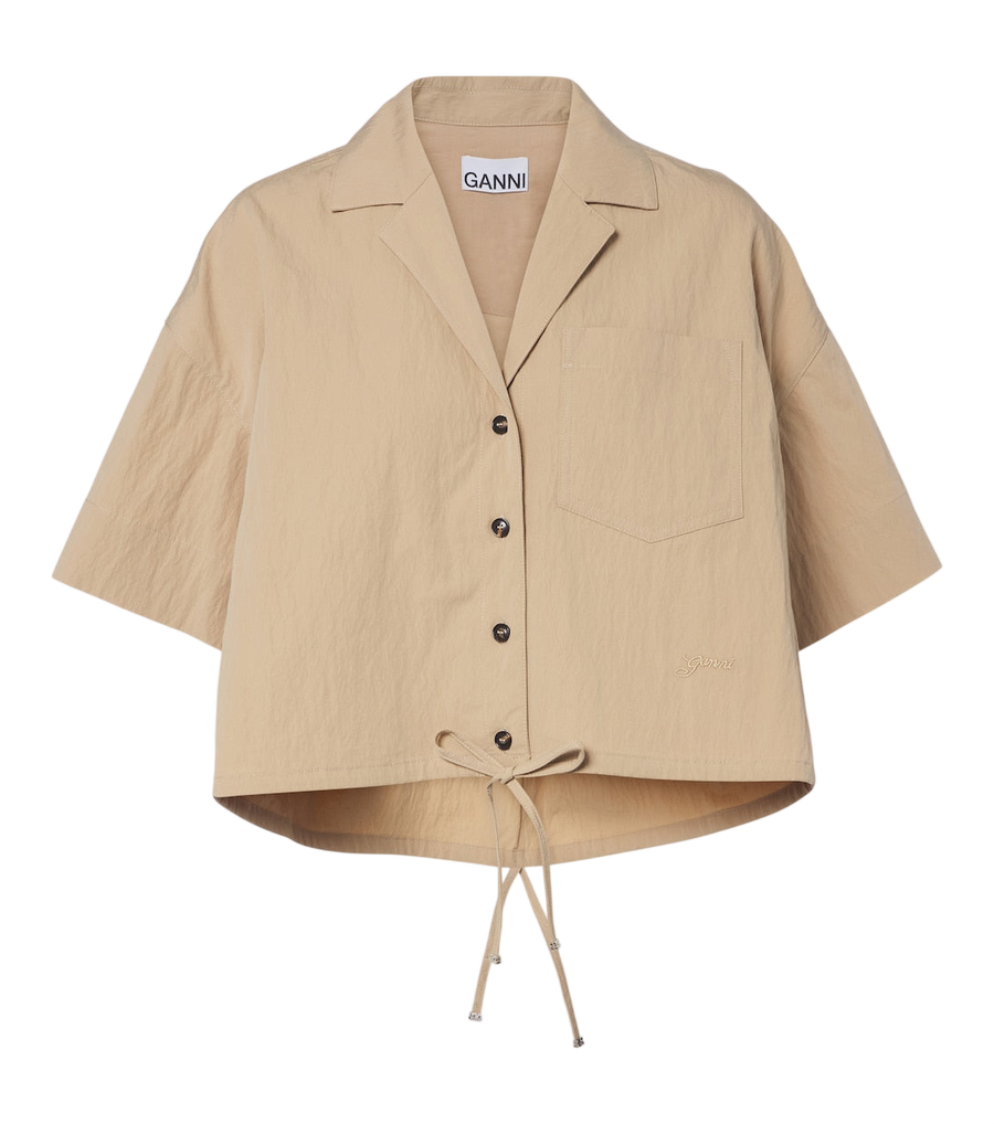 Ganni Cropped cotton-blend shirt