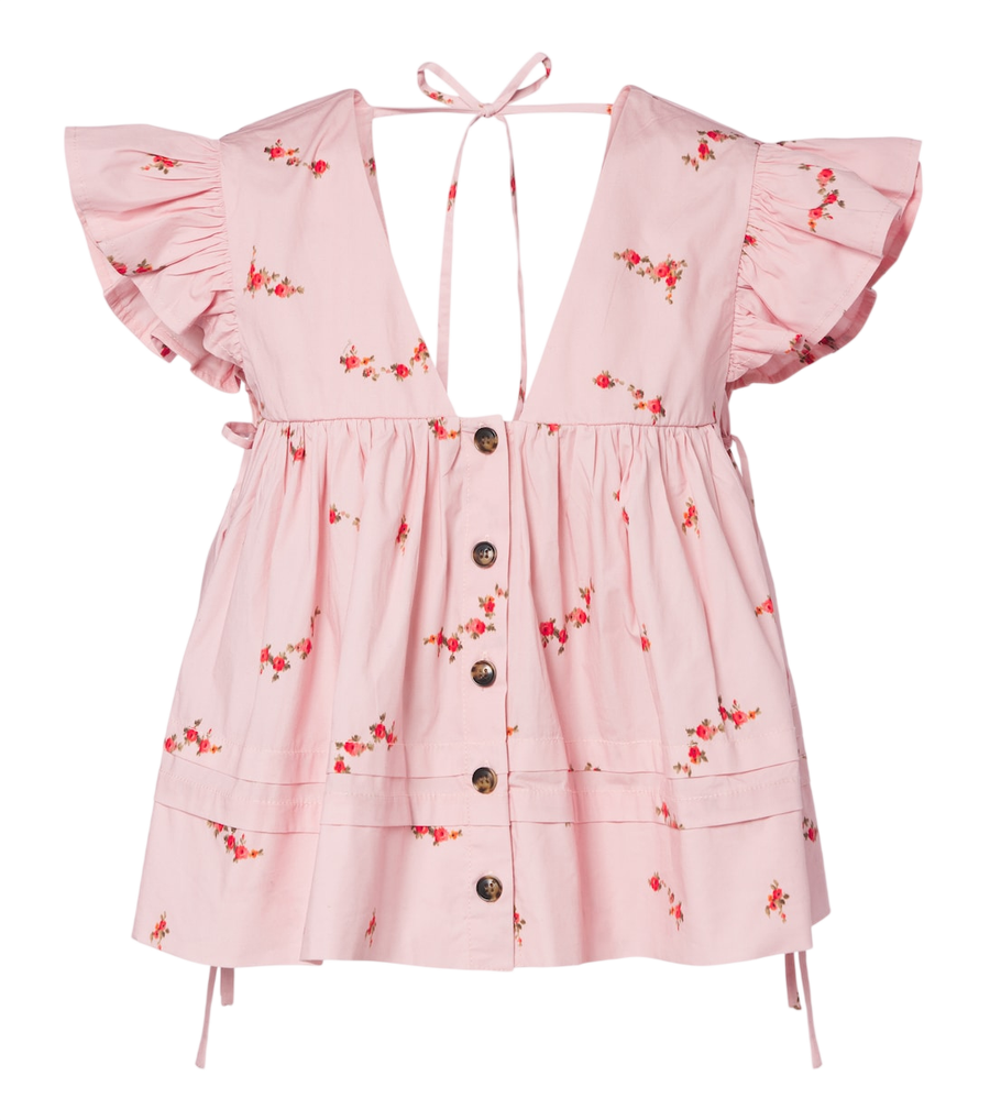 Haut Ganni à motif floral en mélange de coton