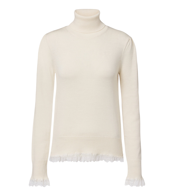 Ganni Lace-trimmed wool turtleneck sweater