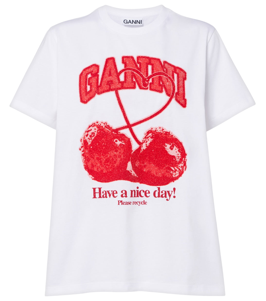Ganni Logo embellished cotton jersey T-shirt