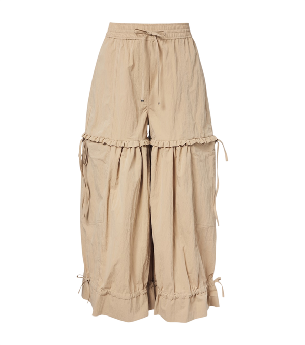 Ganni Ruffled cotton-blend wide-leg pants