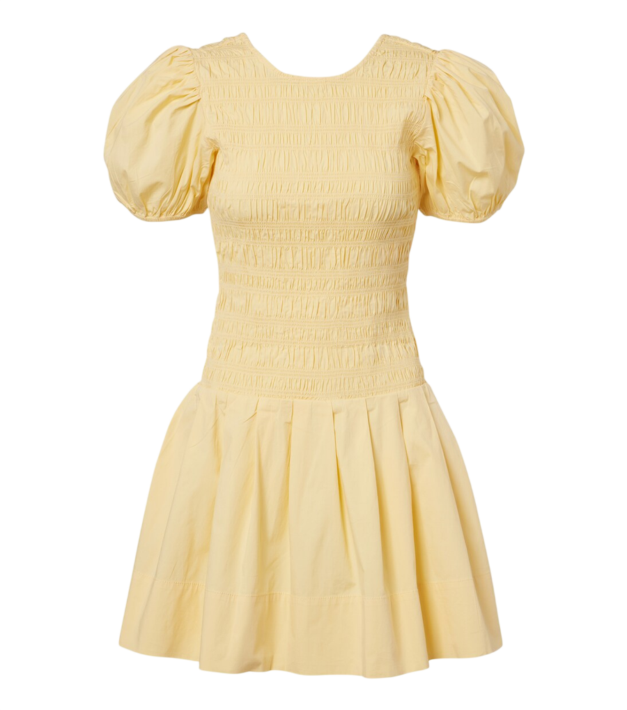 Ganni Shirred cotton-blend minidress