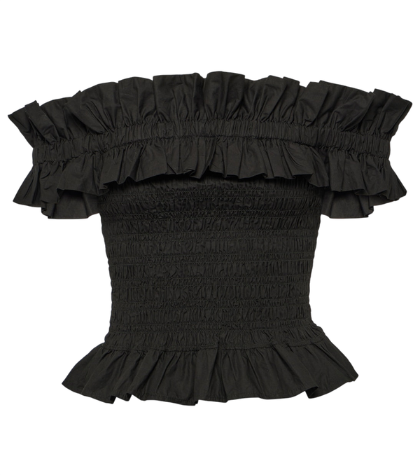 Ganni Blusa de algodão popeline com ombros à mostra e detalhe franzido