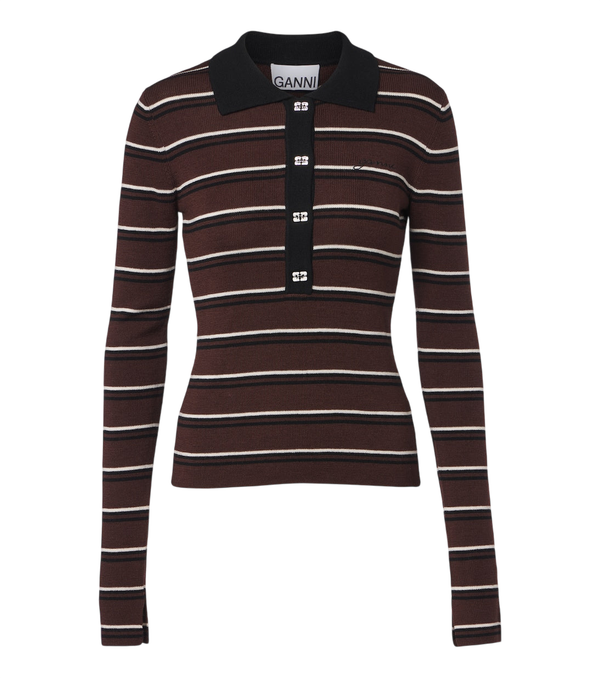 Ganni Striped wool polo sweater
