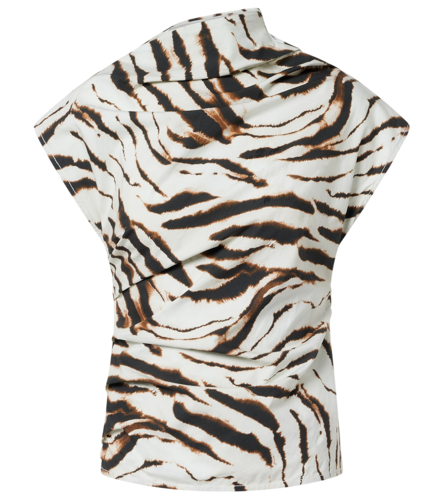 Top de mezcla de algodón con estampado de cebra de Ganni