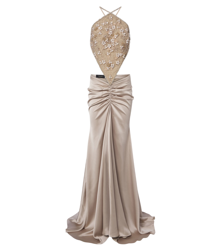 Georges Hobeika Embellished gathered open-back satin gown