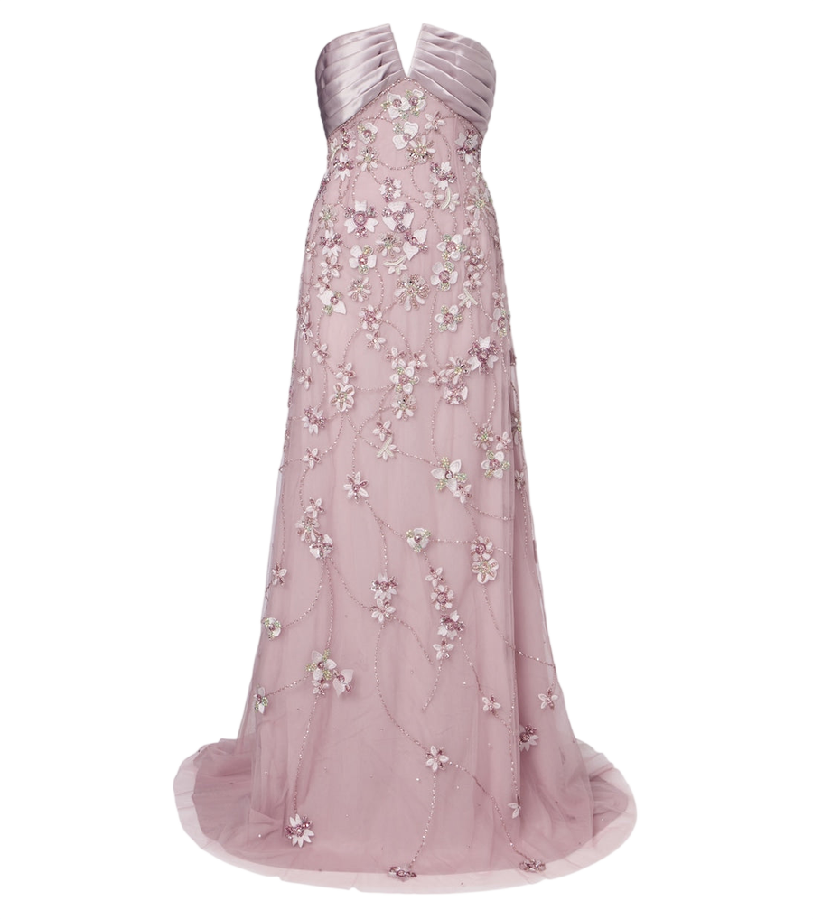 Vestido de tul transparente con bustier y adornos de Georges Hobeika