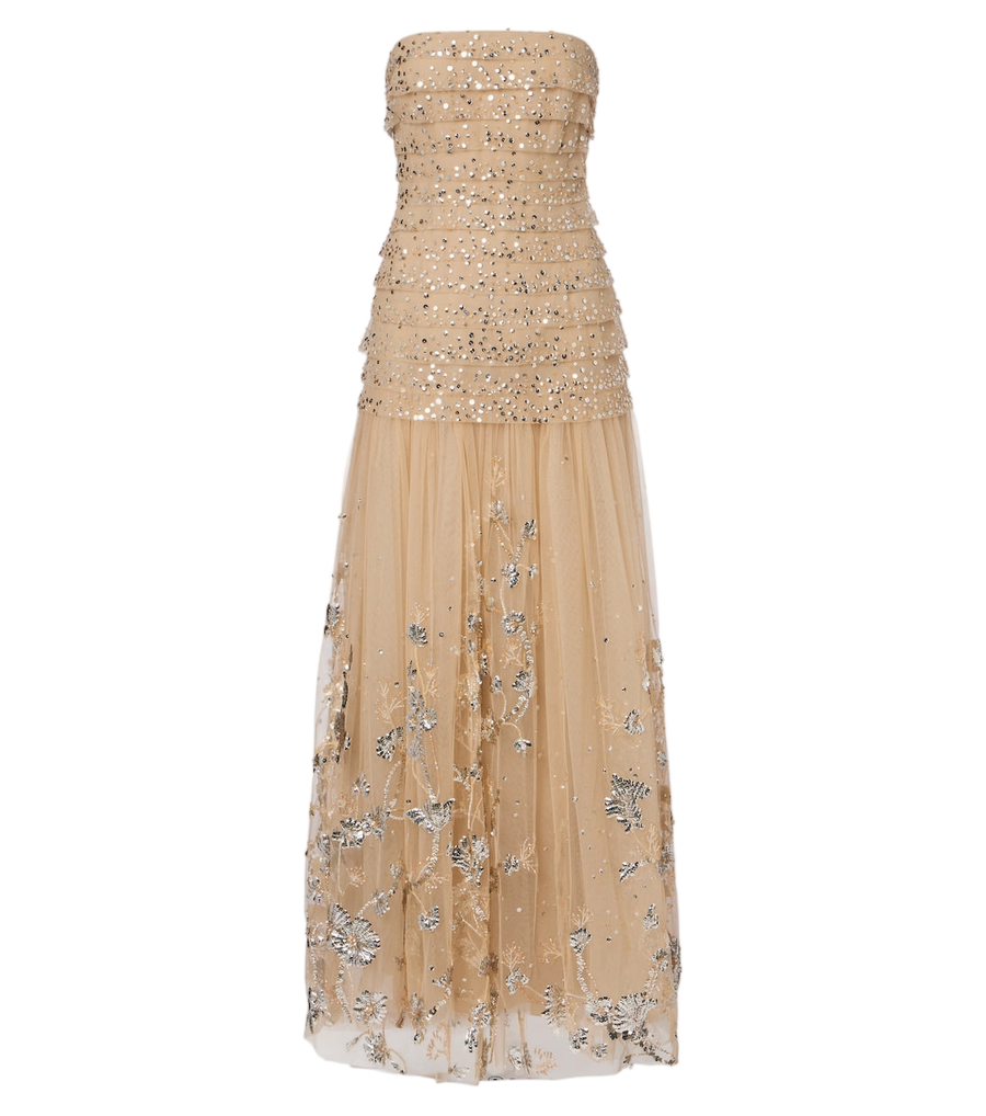 Georges Hobeika Sequined tiered tulle bustier gown