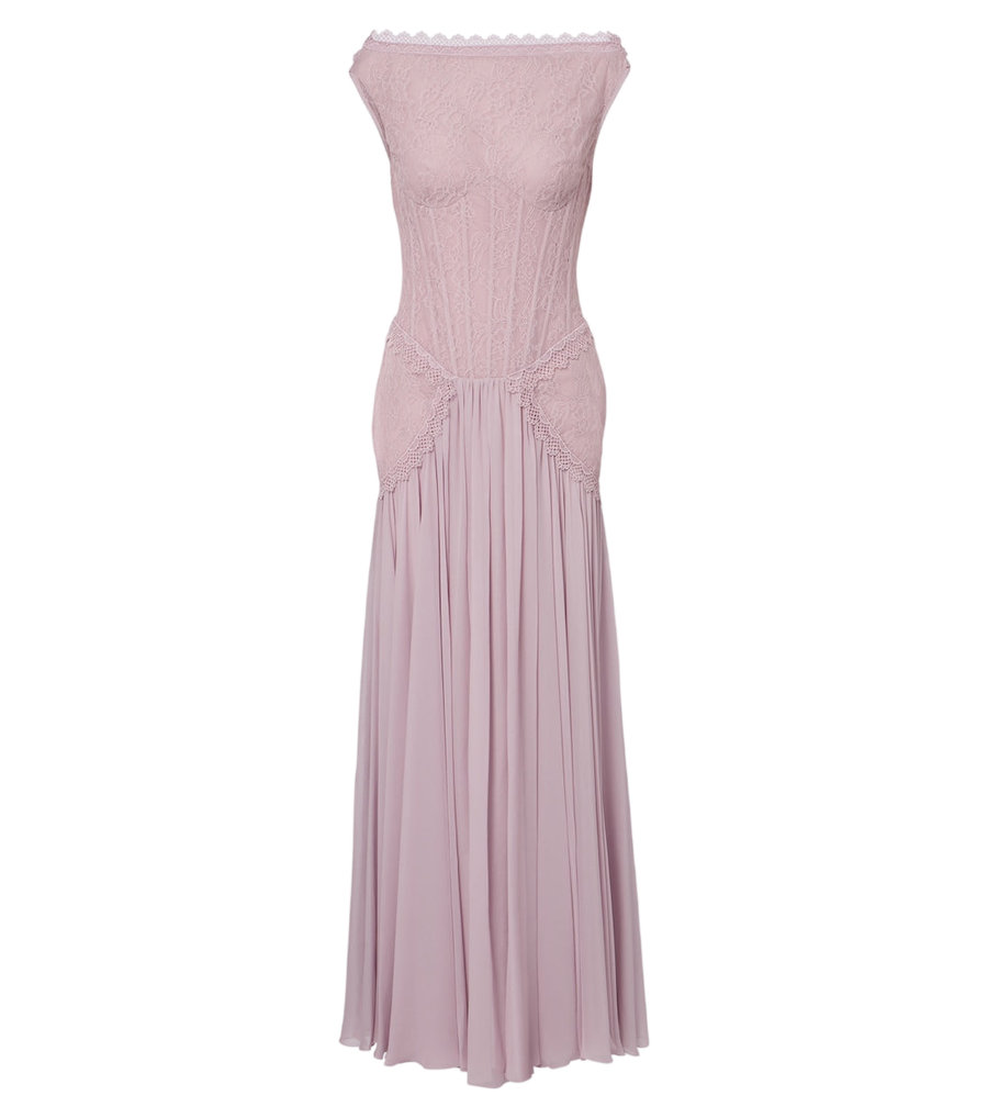 Georges Hobeika Abito da sera a corsetto in georgette misto seta e pizzo