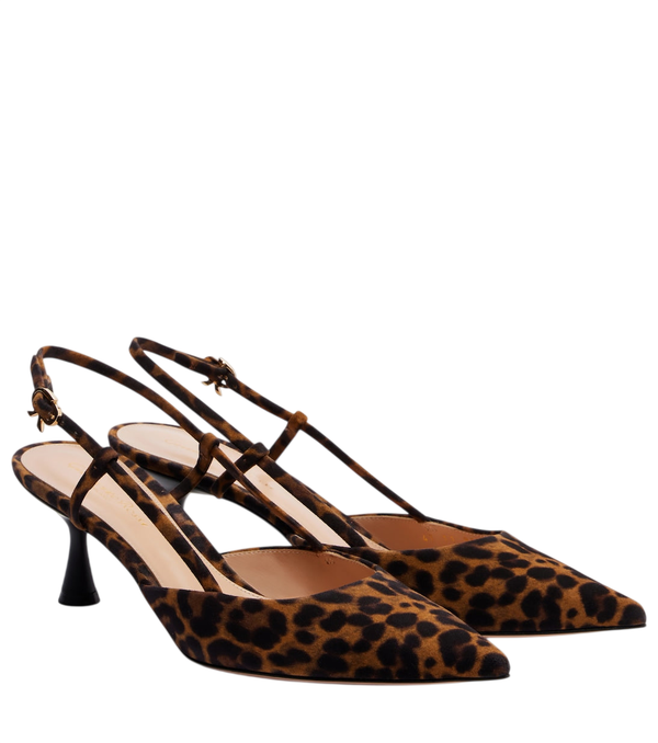 Gianvito Rossi Décolleté slingback in camoscio con stampa leopardata Ascent